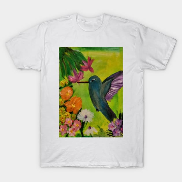 hummingbird feeding on some nectar on a 12x16inc stretch canvas. T-Shirt by kkartwork